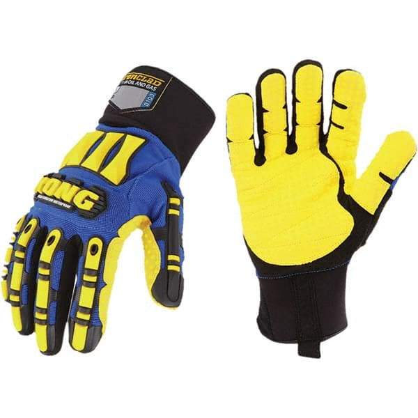 ironCLAD - Size M (8), ANSI Cut Lvl A1, Abrasion Lvl 5, Cut Resistant Gloves - 11" Long, Uncoated, Polyester Lining, Slip-On Cuff, Blue/Yellow, Paired - Industrial Tool & Supply