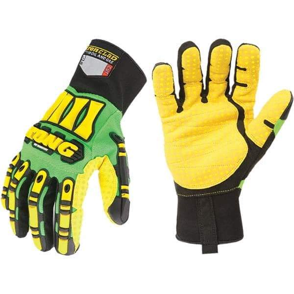 ironCLAD - Size 2XL (11), ANSI Cut Lvl A5, Cut Resistant Gloves - 11" Long, Uncoated, Unlined, Slip-On Cuff, Green/Yellow, Paired - Industrial Tool & Supply