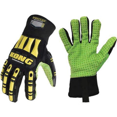 ironCLAD - Size 2XL (11), ANSI Cut Lvl A5, Abrasion Lvl 5, Cut Resistant Gloves - 11" Long, Uncoated, Polyester Lining, Slip-On Cuff, Black/Green, Paired - Industrial Tool & Supply