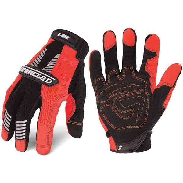 ironCLAD - Size L (9) Synthetic Work Gloves - For Mechanic's & Lifting, Uncoated, Hook & Loop Cuff, Hi-Vis Orange, Paired - Industrial Tool & Supply