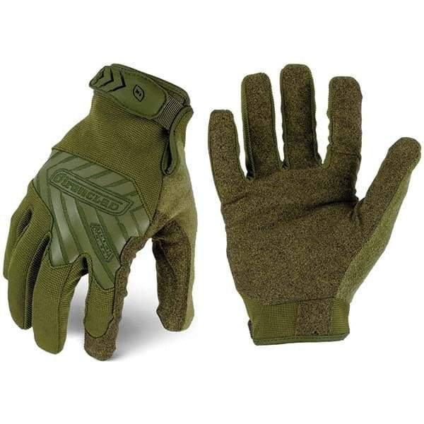 ironCLAD - Size M (8) Synthetic Leather Work Gloves - For Mechanic's & Lifting, Uncoated, Hook & Loop Cuff, Full Fingered, Olive Drab Green, Paired - Industrial Tool & Supply