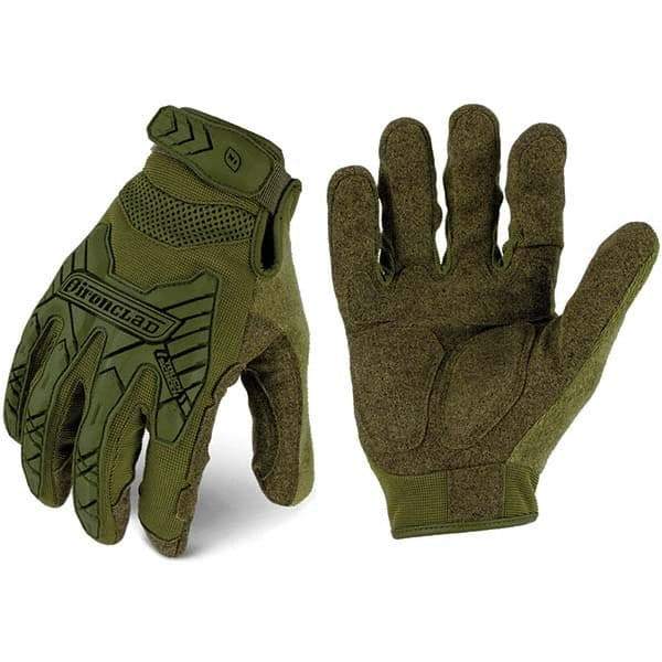 ironCLAD - Size L (9) Synthetic Leather Work Gloves - For Mechanic's & Lifting, Uncoated, Hook & Loop Cuff, Full Fingered, Olive Drab Green, Paired - Industrial Tool & Supply