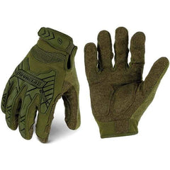 ironCLAD - Size M (8) Synthetic Leather Work Gloves - For Mechanic's & Lifting, Uncoated, Hook & Loop Cuff, Full Fingered, Olive Drab Green, Paired - Industrial Tool & Supply