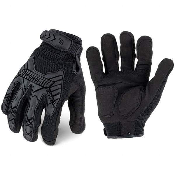 ironCLAD - Size L (9) Synthetic Leather Work Gloves - For Mechanic's & Lifting, Uncoated, Hook & Loop Cuff, Full Fingered, Black, Paired - Industrial Tool & Supply