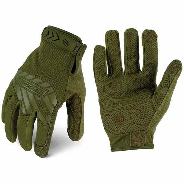 ironCLAD - Size L (9) Synthetic Leather Work Gloves - For Mechanic's & Lifting, Uncoated, Hook & Loop Cuff, Full Fingered, Olive Drab Green, Paired - Industrial Tool & Supply