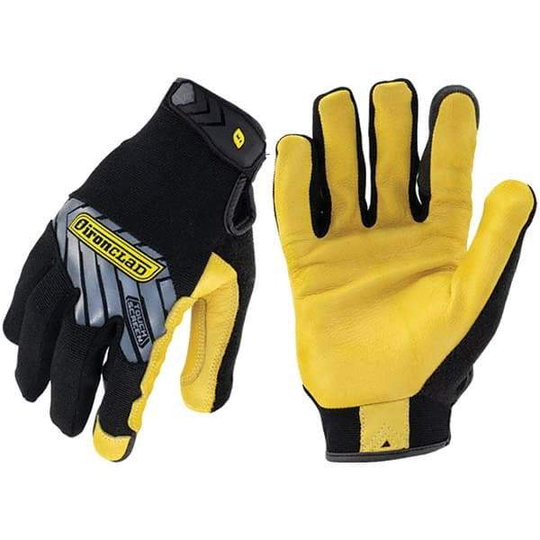 ironCLAD - Size L (9), ANSI Cut Lvl A1, Abrasion Lvl 3, Cut Resistant Gloves - 9" Long, Uncoated, Unlined, Hook & Loop Cuff, Black/Gold, Paired - Industrial Tool & Supply