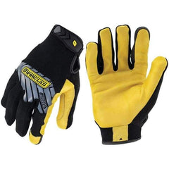ironCLAD - Size L (9), ANSI Cut Lvl A1, Abrasion Lvl 3, Cut Resistant Gloves - 9" Long, Uncoated, Unlined, Hook & Loop Cuff, Black/Gold, Paired - Industrial Tool & Supply