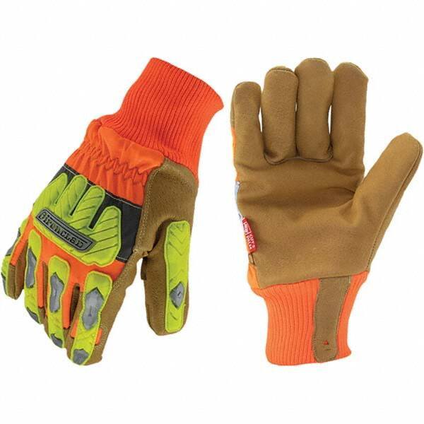 ironCLAD - Size S (7), ANSI Cut Lvl A6, Abrasion Lvl 3, Cut Resistant Gloves - 11" Long, Uncoated, Unlined, Knit Wrist, Hi-Vis Orange/Yellow, Paired - Industrial Tool & Supply