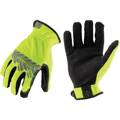 ironCLAD - Size L (9), ANSI Cut Lvl A2, Abrasion Lvl 3, Cut Resistant Gloves - 9.75" Long, Uncoated, Unlined, Slip-On Cuff, Hi-Vis Yellow, Paired - Industrial Tool & Supply