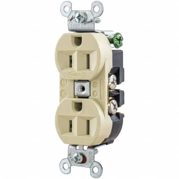 Hubbell Wiring Device-Kellems - 125V 15A NEMA 5-15R Industrial Grade Ivory Straight Blade Duplex Receptacle - Industrial Tool & Supply