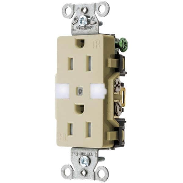 Hubbell Wiring Device-Kellems - 125V 15A NEMA 5-15R Commercial Grade Ivory Straight Blade Duplex Receptacle - Industrial Tool & Supply
