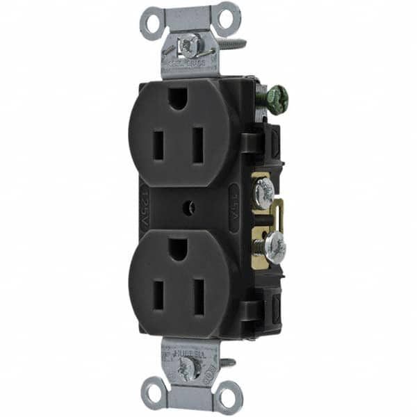 Hubbell Wiring Device-Kellems - 125V 15A NEMA 5-15R Commercial Grade Black Straight Blade Duplex Receptacle - Industrial Tool & Supply
