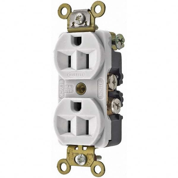 Hubbell Wiring Device-Kellems - 125V 15A NEMA 5-15R Industrial Grade White Straight Blade Duplex Receptacle - Industrial Tool & Supply