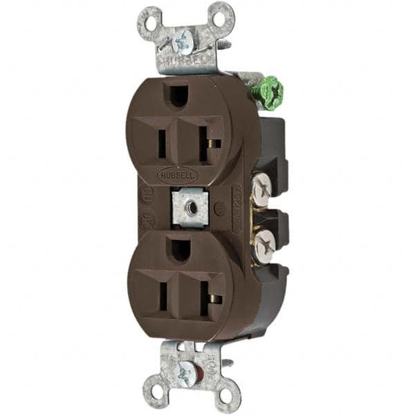 Hubbell Wiring Device-Kellems - 125V 20A NEMA 5-20R Industrial Grade Brown Straight Blade Duplex Receptacle - Industrial Tool & Supply