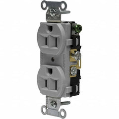Hubbell Wiring Device-Kellems - 125V 15A NEMA 5-15R Commercial Grade Gray Straight Blade Duplex Receptacle - Industrial Tool & Supply