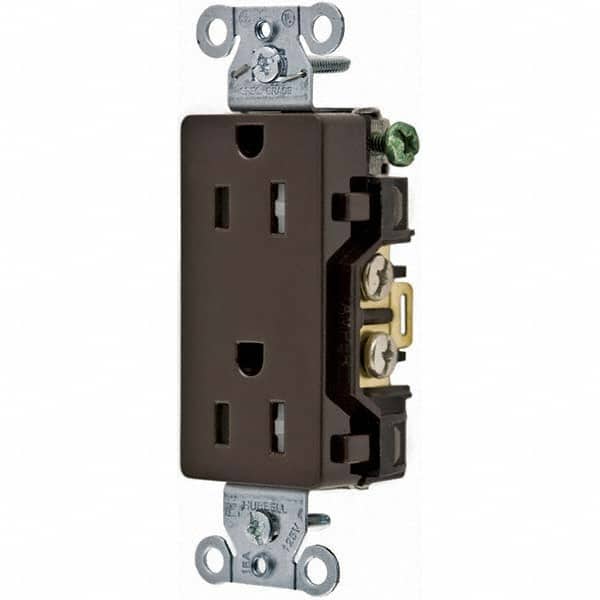 Hubbell Wiring Device-Kellems - 125V 15A NEMA 5-15R Commercial Grade Brown Straight Blade Duplex Receptacle - Industrial Tool & Supply