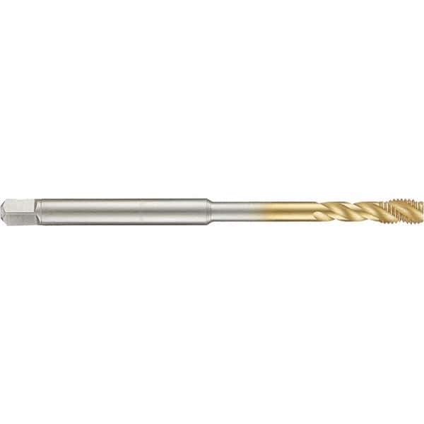 Guhring - 8-32 UNC 3 Flute 2B Modified Bottoming Spiral Flute Tap - High Speed Steel, TiN Finish, 4" OAL, Right Hand Flute, Right Hand Thread, H3/H4, Series 4283 - Exact Industrial Supply