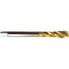 Guhring - 1/4-20 UNC 3 Flute 2BX Modified Bottoming Spiral Flute Tap - High Speed Steel, TiN Finish, 3.1496" OAL, Right Hand Flute, Right Hand Thread, H5/H6, Series 4392 - Exact Industrial Supply