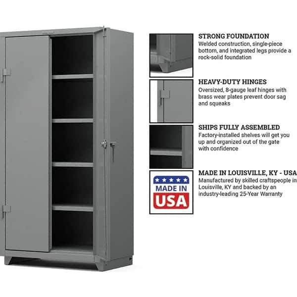 Strong Hold - 4 Shelf Locking Storage Cabinet - Steel, 36" Wide x 24" Deep x 75" High, Medium Gray - Industrial Tool & Supply