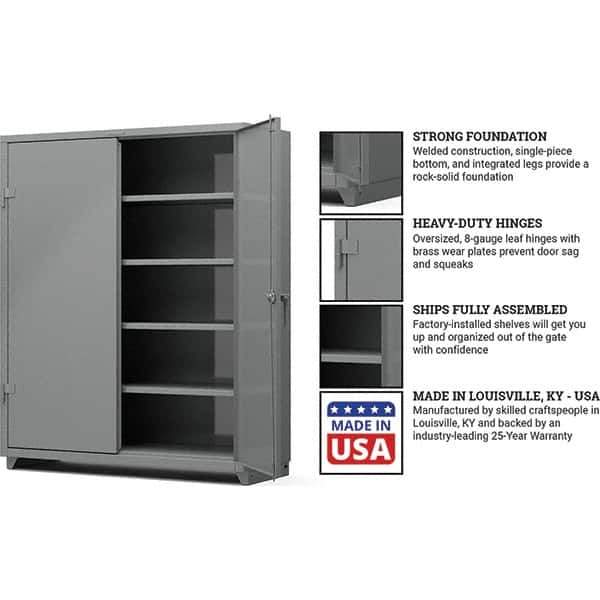 Strong Hold - 4 Shelf Locking Storage Cabinet - Steel, 60" Wide x 24" Deep x 75" High, Medium Gray - Industrial Tool & Supply