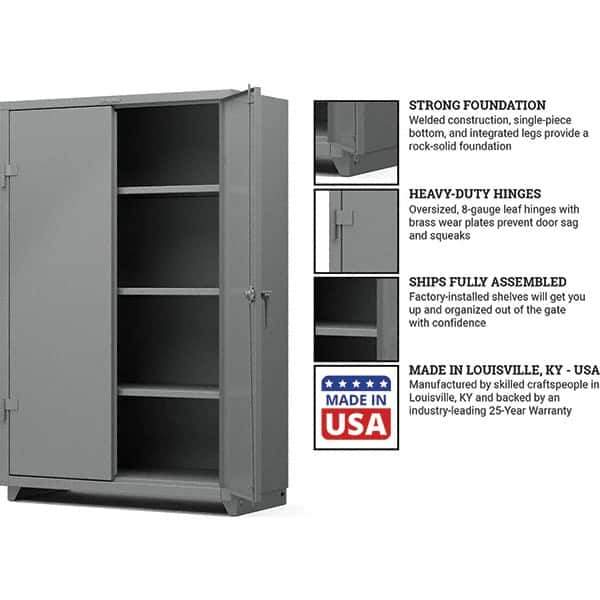 Strong Hold - 3 Shelf Locking Storage Cabinet - Steel, 48" Wide x 24" Deep x 75" High, Medium Gray - Industrial Tool & Supply