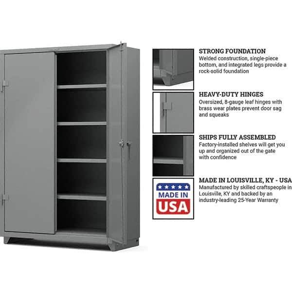 Strong Hold - 4 Shelf Locking Storage Cabinet - Steel, 48" Wide x 24" Deep x 75" High, Medium Gray - Industrial Tool & Supply