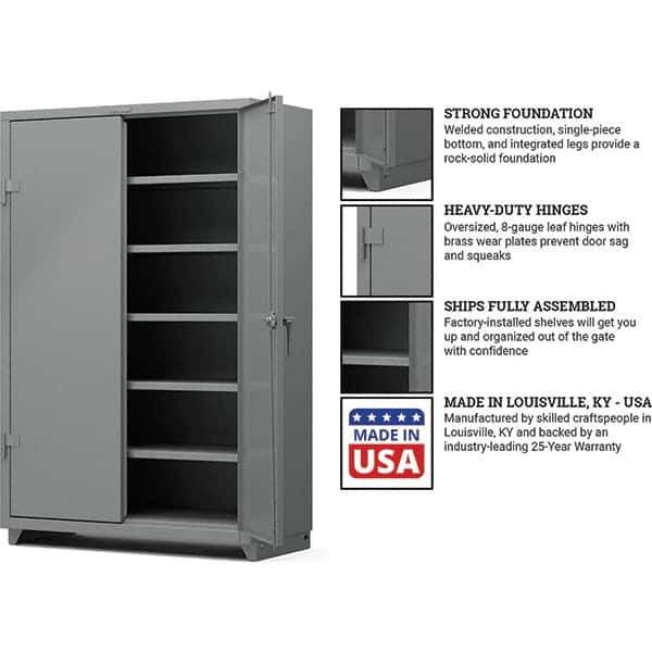 Strong Hold - 5 Shelf Locking Storage Cabinet - Steel, 48" Wide x 24" Deep x 75" High, Medium Gray - Industrial Tool & Supply