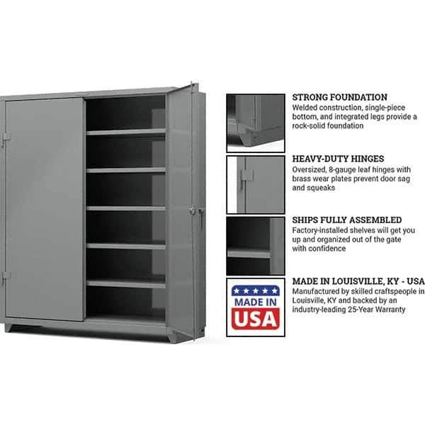 Strong Hold - 5 Shelf Locking Storage Cabinet - Steel, 60" Wide x 24" Deep x 75" High, Medium Gray - Industrial Tool & Supply