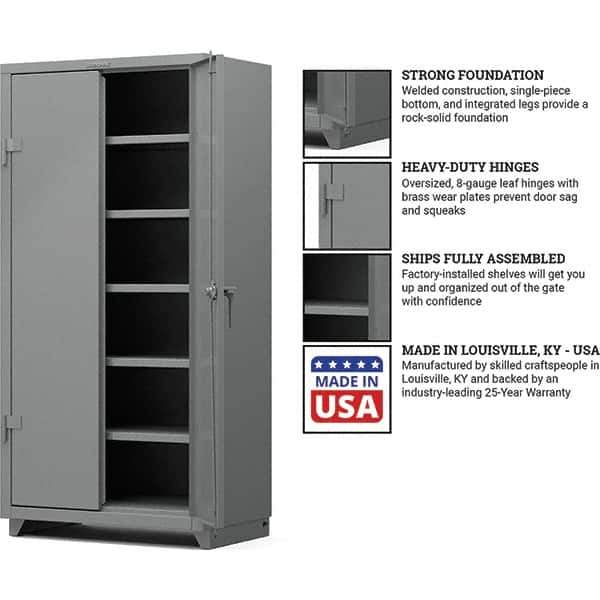 Strong Hold - 5 Shelf Locking Storage Cabinet - Steel, 36" Wide x 24" Deep x 75" High, Medium Gray - Industrial Tool & Supply