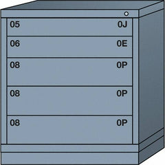 Lyon - 5 Drawer, Standard Bench Height - Single Drawer Access Cabinet - Steel, 30" Wide x 28-1/4" Deep x 33-1/4" High, Dove Gray - Industrial Tool & Supply