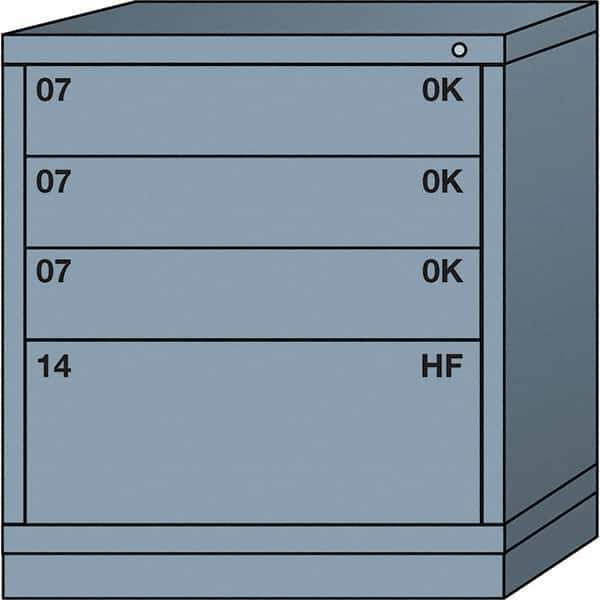 Lyon - 4 Drawer, Standard Bench Height - Single Drawer Access Cabinet - Steel, 30" Wide x 28-1/4" Deep x 33-1/4" High, Dove Gray - Industrial Tool & Supply
