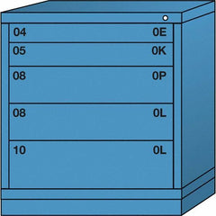 Lyon - 5 Drawer, Standard Bench Height - Single Drawer Access Cabinet - Steel, 30" Wide x 28-1/4" Deep x 33-1/4" High, Wedgewood Blue - Industrial Tool & Supply