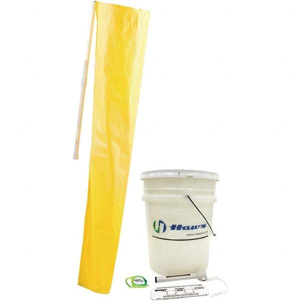 Haws - 12" Long x 12" Wide x 78" High, Plumbed Wash Station Compliance Test Kit - Includes 5 Gal Bucket, Shower Sock, Water Pole, Eyewash Gauge, Tape Measure, Thermometer - Industrial Tool & Supply