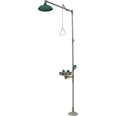 Haws - 25 GPM shower Flow, Drench shower & Eyewash Station - Bowl, Push Flag Activated, Galvanized Steel Pipe, Plastic Shower Head, Corrosion Resistant - Industrial Tool & Supply