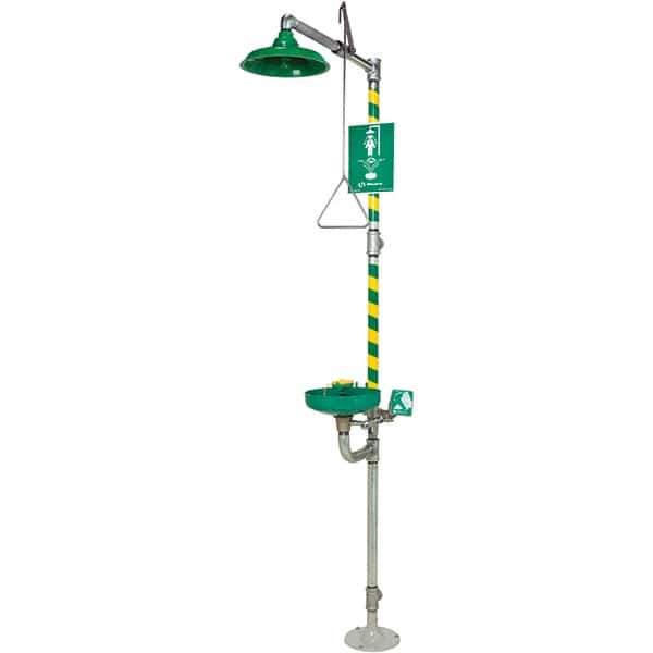 Haws - 23.7 GPM shower Flow, Drench shower, Eye & Face Wash Station - Bowl with Hinged Dust Cover, Triangular Pull Rod & Push Flag Activated, Galvanized Steel Pipe, Plastic Shower Head, Inverted Flow - Industrial Tool & Supply