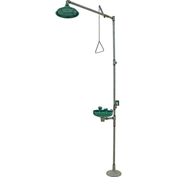 Haws - 25 GPM shower Flow, Drench shower & Eyewash Station - Bowl, Push Flag Activated, Galvanized Steel Pipe, Plastic Shower Head - Industrial Tool & Supply