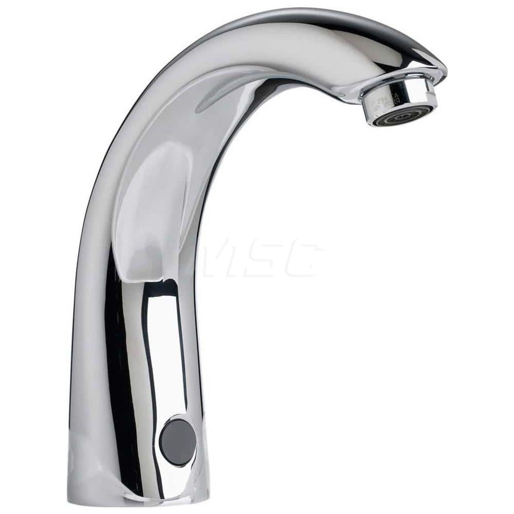 Electronic & Sensor Faucets; Type: Electronic Proximity Lavatory Faucet; Style: Transitional; Spout Type: Gooseneck; Mounting Centers: Single Hole; Finish/Coating: Polished Chrome; Voltage (DC): 6; Special Item Information: PCA Vandal-Resistant Non-Aerate
