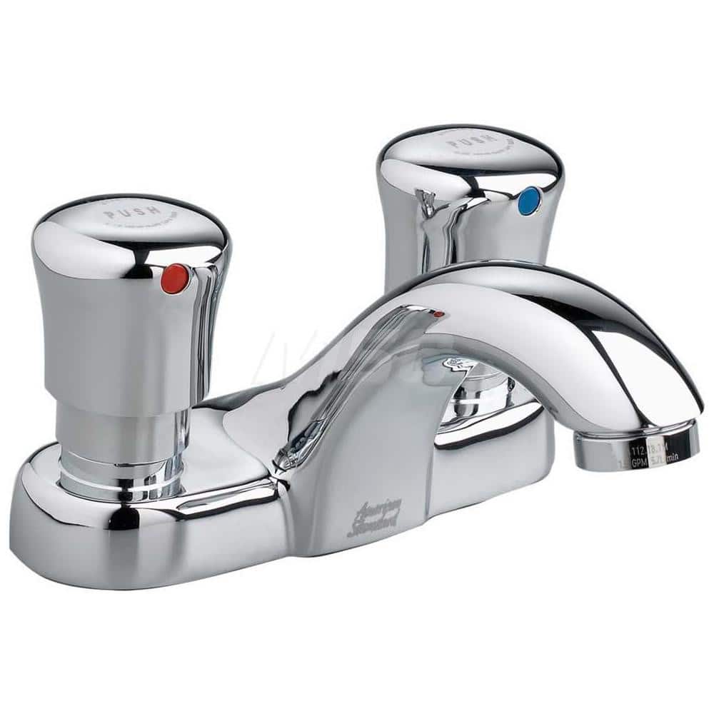 Electronic & Sensor Faucets; Type: Metering 2-Handle Faucet; Style: Traditional; Spout Type: Standard; Mounting Centers: 4; Finish/Coating: Polished Chrome; Special Item Information: 0.5 GPM Flow Rate; Vandal-Resistant Non-Aerated Spray; For Use With: Bat