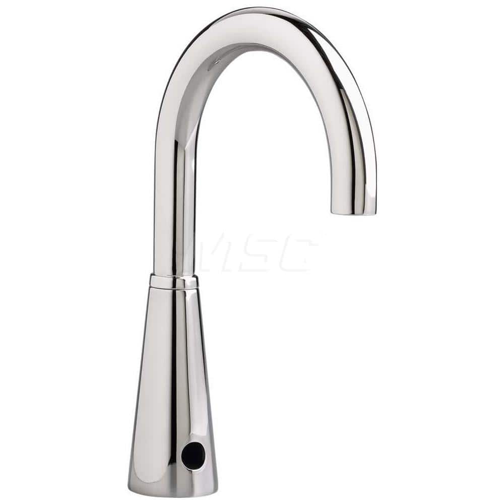 Electronic & Sensor Faucets; Type: Electronic Proximity Lavatory Faucet; Style: Transitional; Spout Type: Gooseneck; Mounting Centers: Single Hole; Finish/Coating: Polished Chrome; Voltage (DC): 6; Special Item Information: Vandal-Resistant; Touchless Fau