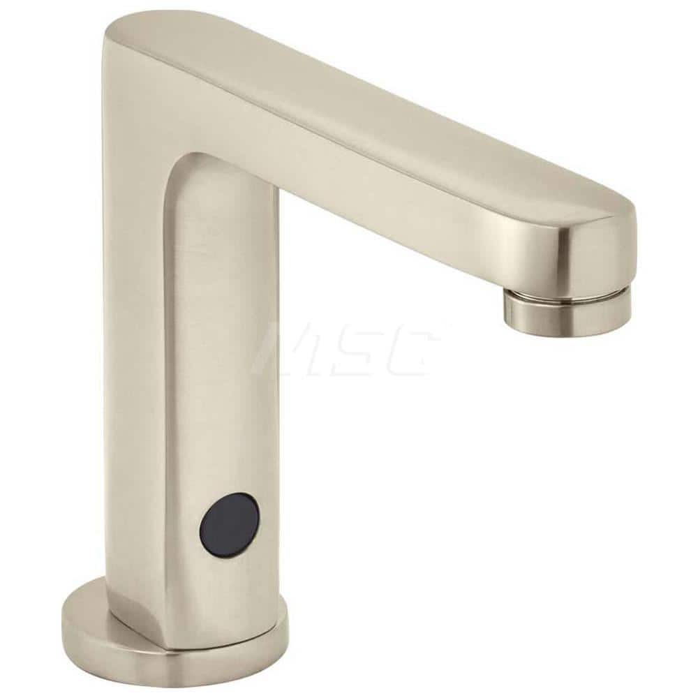Electronic & Sensor Faucets; Type: Electronic Proximity Lavatory Faucet; Style: Modern; Spout Type: Standard; Mounting Centers: Single Hole; Finish/Coating: Brushed Nickel; Voltage (DC): 6; Special Item Information: Vandal-Resistant; Touchless Faucet; 0.5