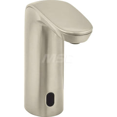 Electronic & Sensor Faucets; Type: Integrated Proximity Lavatory Faucet; Style: Contemporary; Modern; Spout Type: Standard; Mounting Centers: Single Hole; Finish/Coating: Brushed Nickel; Voltage (DC): 6; Special Item Information: Vandal-Resistant; Touchle