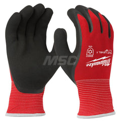 Cut, Puncture & Abrasive-Resistant Gloves: Size M, ANSI Cut A1, ANSI Puncture 0, Latex, Nylon Red, Palm & Fingers Coated, Acrylic, Terry & Thermal Lined, Nylon Back, Smooth Grip, ANSI Abrasion 0