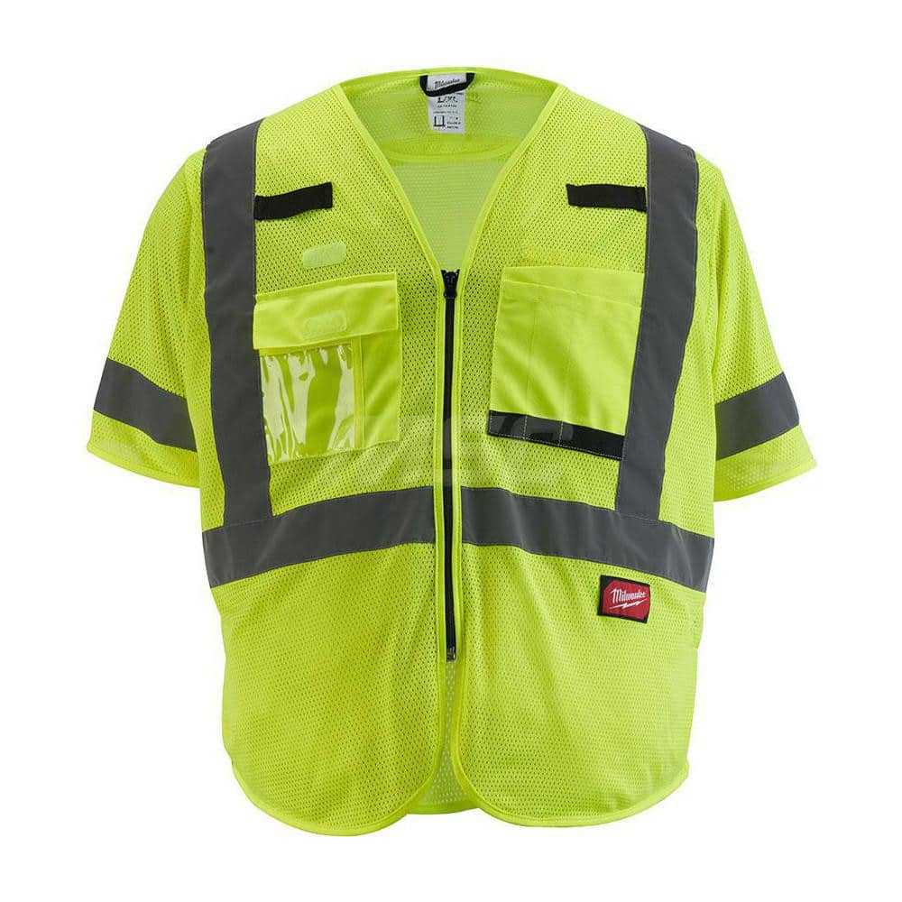 High Visibility Vest: Large & X-Large Yellow, Zipper Closure