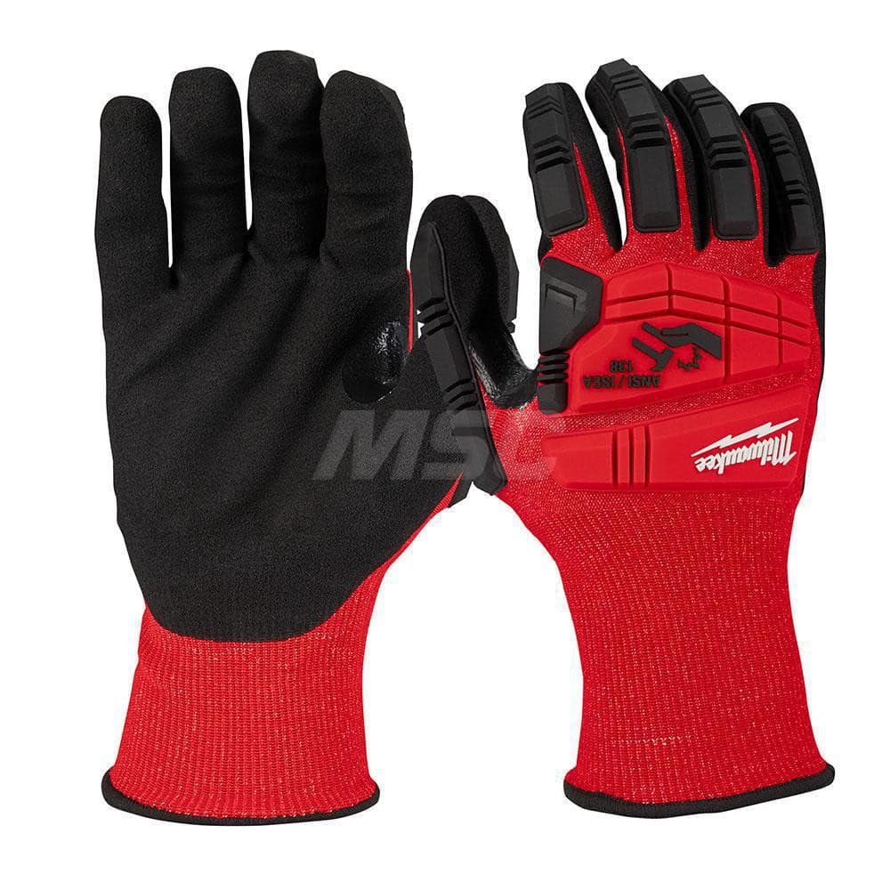 Cut, Puncture & Abrasive-Resistant Gloves: Size M, ANSI Cut A3, ANSI Puncture 0, Nitrile, Nylon Red, Palm & Fingers Coated, Nitrile Lined, Nylon Back, Smooth Grip, ANSI Abrasion 0