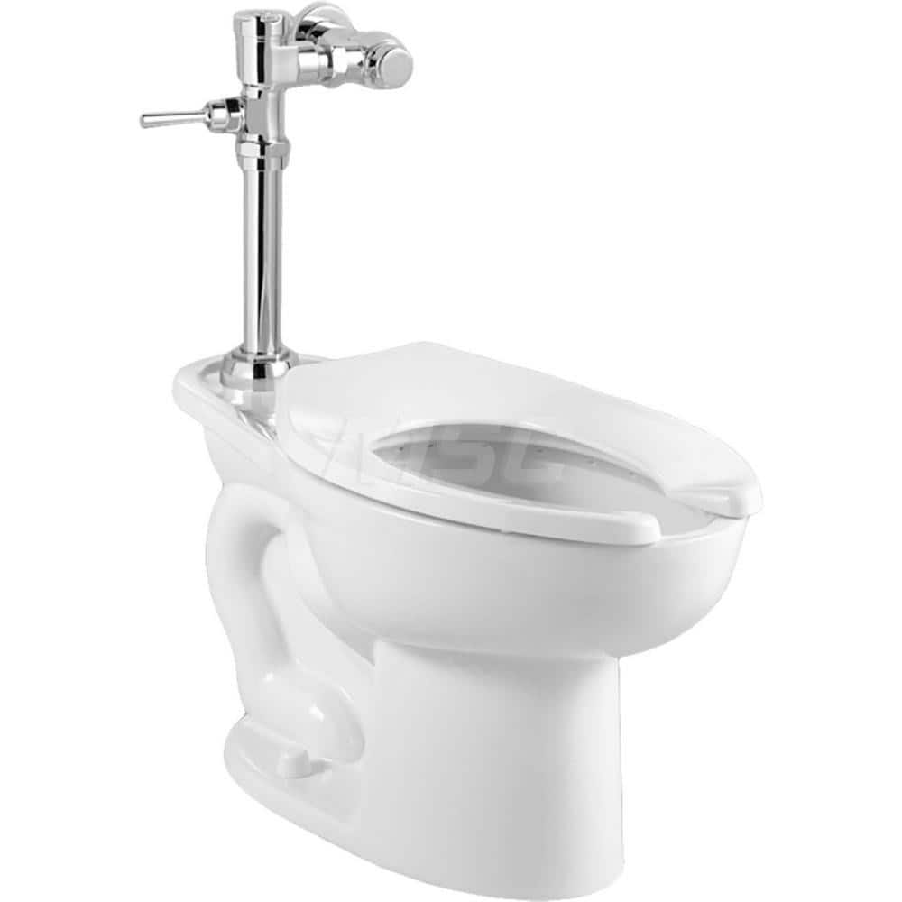 Toilets; Type: Toilet with Exposed Manual Flush Valve; Bowl Shape: Elongated; Mounting Style: Floor; Gallons Per Flush: 1.1; Overall Height: 30; Overall Width: 14; Overall Depth: 28-1/4; Rim Height: 16-1/2; Trapway Size: 2-1/8; Rough In Size: 10.00 - 12.0