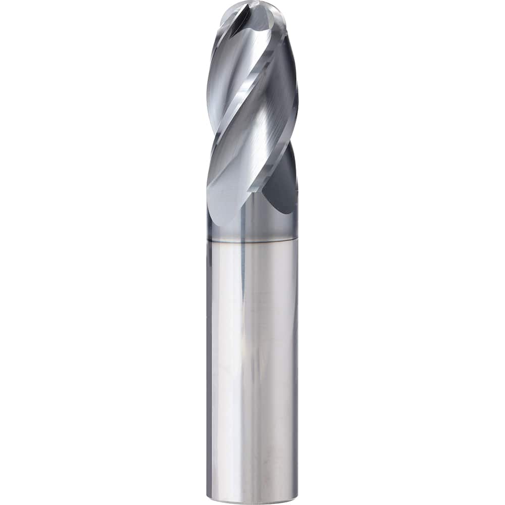 Ball End Mill: 0.5″ Dia, 2″ LOC, 4 Flute, Solid Carbide 4″ OAL, 1/2″ Shank Dia, 35 ° Helix, AlTiN Coated, Single End, Series SAPB-NB