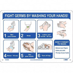 NMC - "Fight Germs By Washing Your Hands!", 14" Wide x 10" High, Rigid Plastic Safety Sign - Industrial Tool & Supply