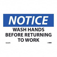 NMC - 1 5-Piece Restroom, Janitorial & Housekeeping Label - Legend: Notice - Wash Hands Before Returning to Work - Industrial Tool & Supply
