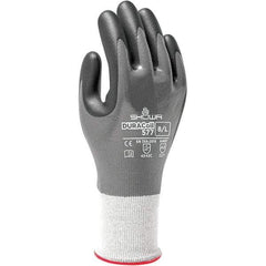 SHOWA - Size L (8), ANSI Cut Lvl A3, Puncture Lvl 2, Abrasion Lvl 4, Nitrile Coated ATA/HPPE Blend Cut & Puncture Resistant Gloves - Fully Coated Coated, DURACoil Lining, Knit Wrist, Gray/White, Paired - Industrial Tool & Supply