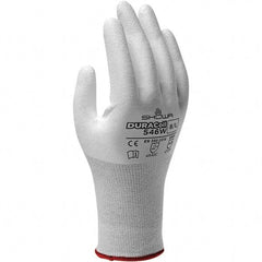 SHOWA - Size S (6), ANSI Cut Lvl A3, Puncture Lvl 2, Abrasion Lvl 4, Polyurethane Coated ATA/HPPE Blend Cut & Puncture Resistant Gloves - Palm & Fingers Coated, DURACoil Lining, Elastic Knit Cuff, White, Paired - Industrial Tool & Supply